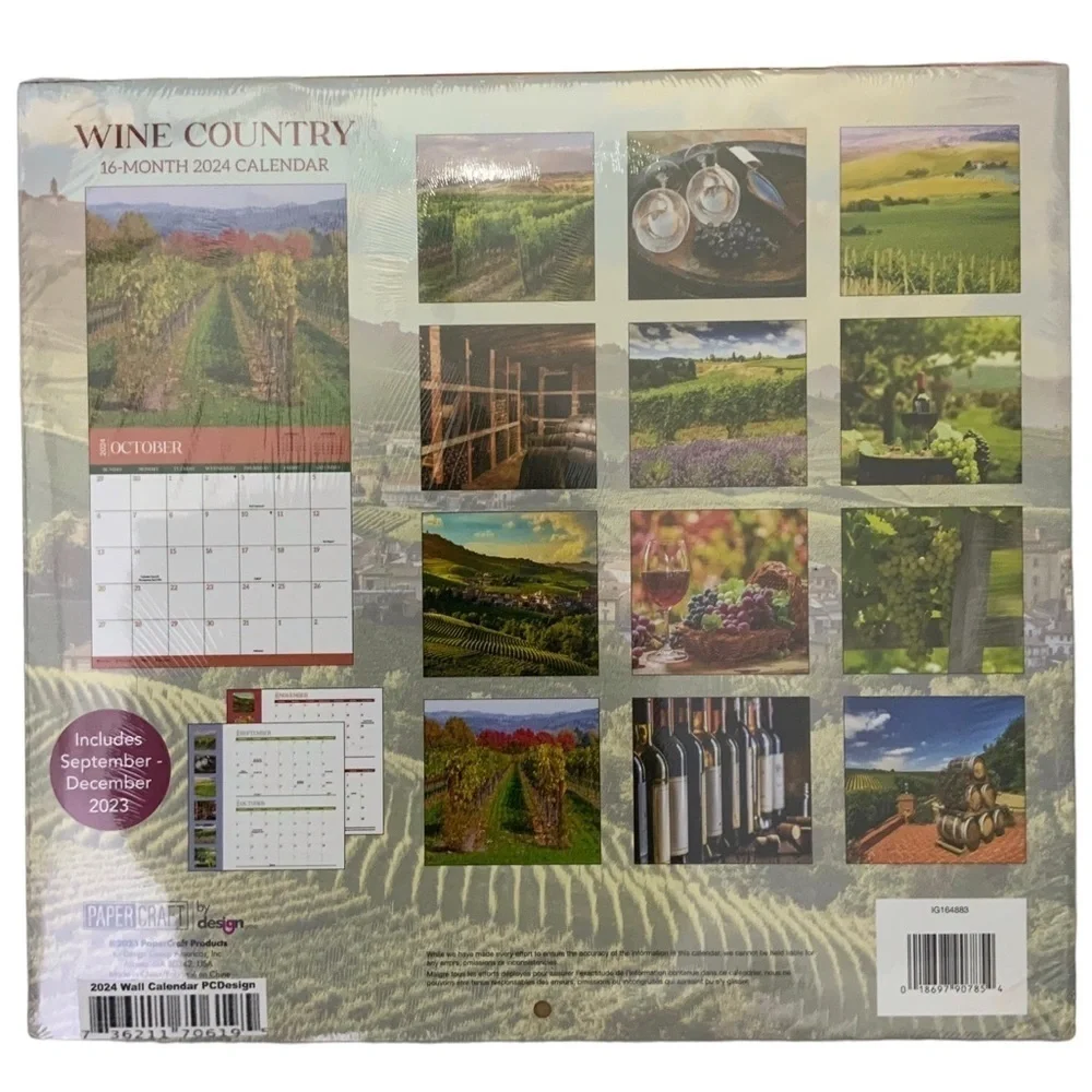 Calendar 2024 Wine Country 16 Month Wall Calendar Organizer Full Size 12 X 22 in